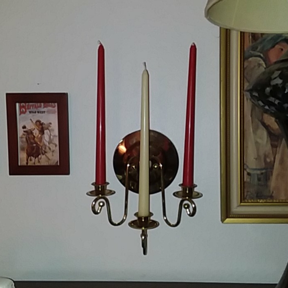 Pair Brass 3 holder sconces - Picture 5 of 6